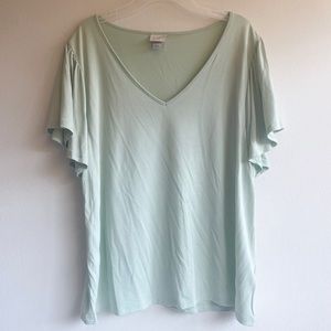A New Day Womens Mint Flutter Sleeve V-Neck Tee